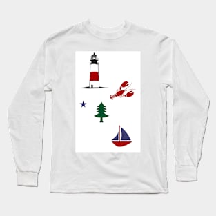 Maine Things -- lobster, sailboat, pine tree flag, lighthouse Long Sleeve T-Shirt